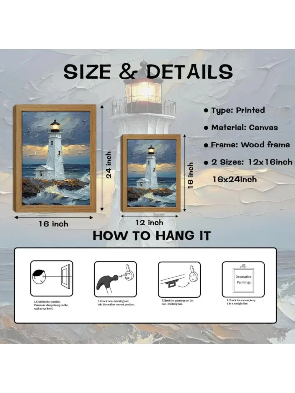 Blue Ocean Island Lighthouse Wall Art - 16x12 Framed Decor for Coastal Home